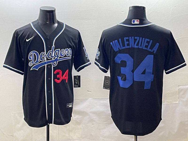 Men 2025 Los Angeles Dodgers #34 Valenzuela Black Three generations Fashion Nike MLB Jersey style 3